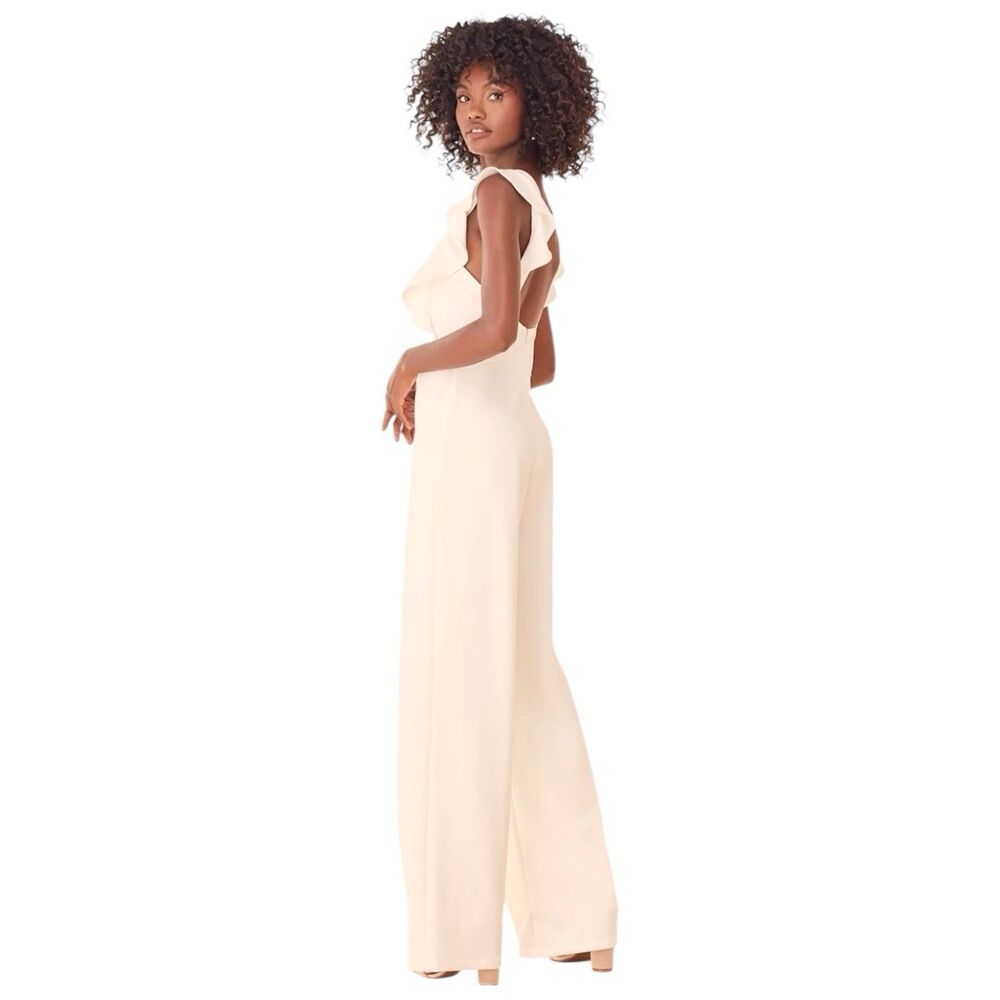 Lulus Jumpsuit Womens Large White Ruffled Wide Leg Cocktail Vacay Feel Your Love